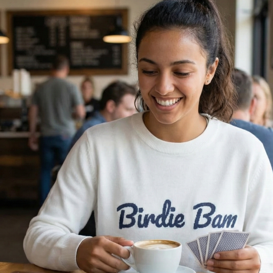 Birdie Bam Knitted Crew Neck Sweater - White & Navy