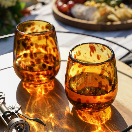 Twine - Tortuga Recycled Glass Stemless Wine Glasses Set of 2: Brown / Recycled Glassware