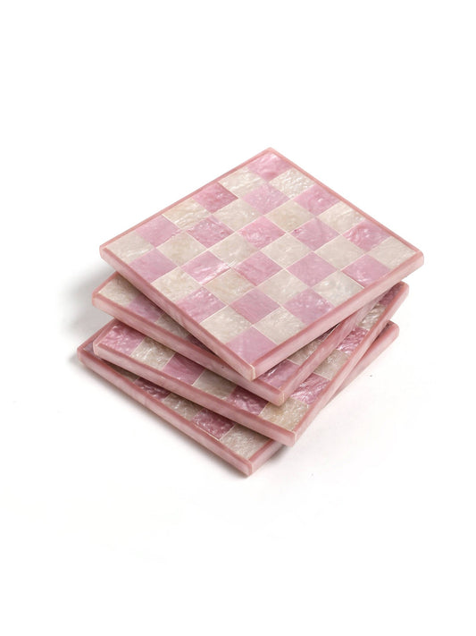 Tiramisu - Pink Check Resin Coaster Set of 4