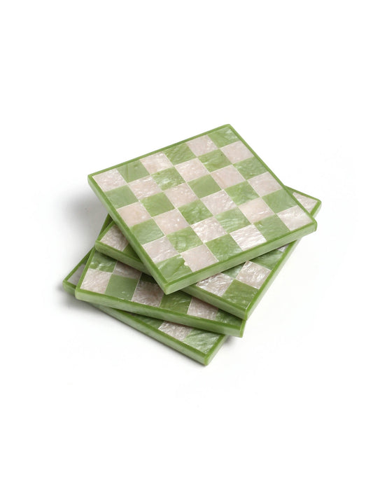 Tiramisu - Green Check Resin Coaster Set of 4