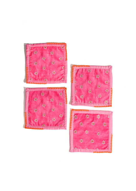 Tiramisu - Pink Blossom Embroidered Cocktail Napkins