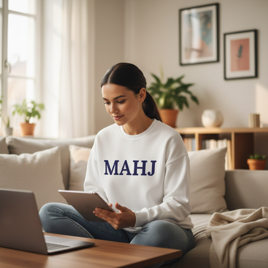 Embroidered Mahj Women’s Organic Crew Neck Sweatshirt