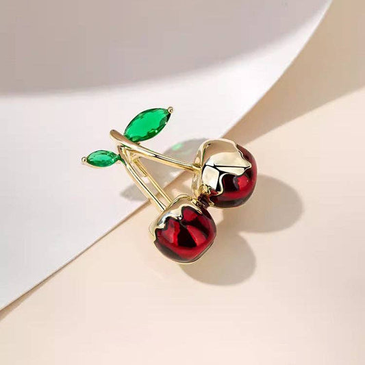 Ole - Cherry Alloy Rhinestone Mahjong Brooch