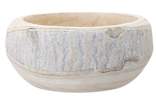 Hand Carved Wood Bowl - Mahjong Tiles